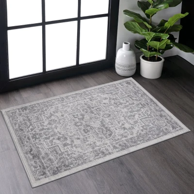Naar 2x3 Stain-Resistant Area Rug with Non-Shedding Design and Cotton Backing, Silver