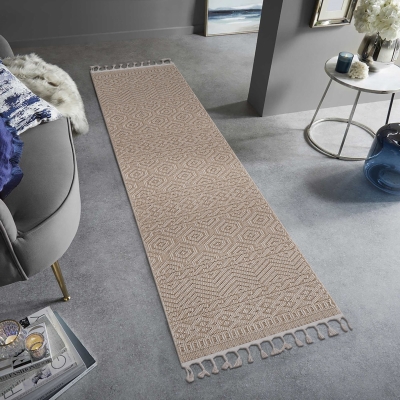 Naar 2x8 Geometric Indoor Outdoor Stain-Resistant Area Rug with Medium Pile Height, Mocha