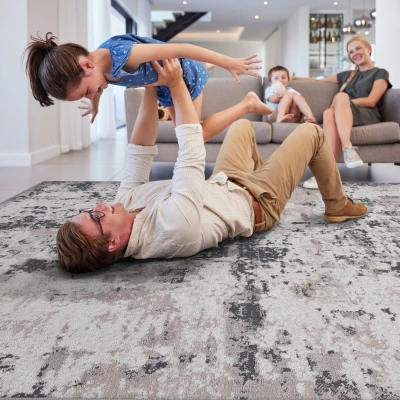 Naar 8x10 Stain-Resistant Area Rug with Cotton Backing, Cream+Brown