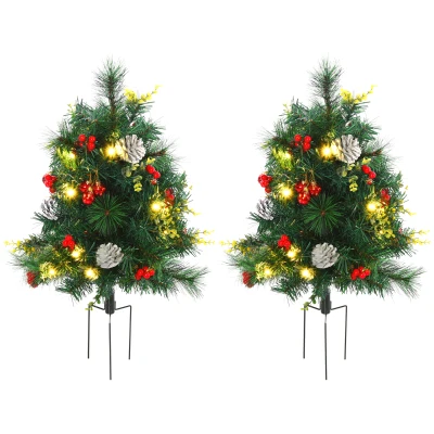 HOMCOM 22.5in Pre-Lit Christmas Tree 2-Pack, Outdoor