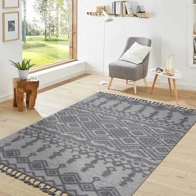 5x7 Traditional Indoor Outdoor Stain Resistant Area Rug with Easy Maintenance, White+Grey