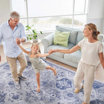 4x6 Low-Pile Non-Slip Non-Shedding Washable Area Rug, Blue