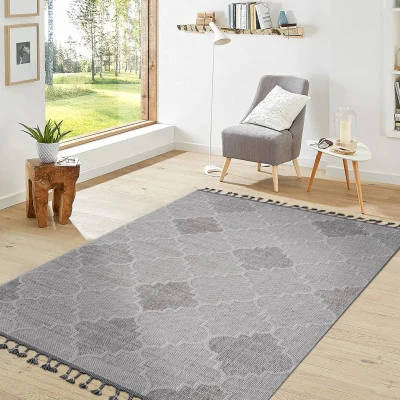 5x7 Stain-Resistant Area Rug with Easy Maintenance, White+Grey