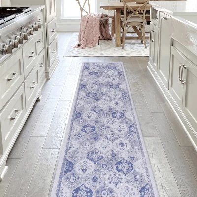 2x10 Low-Pile Non-Slip Non-Shedding Washable Area Rug, Blue