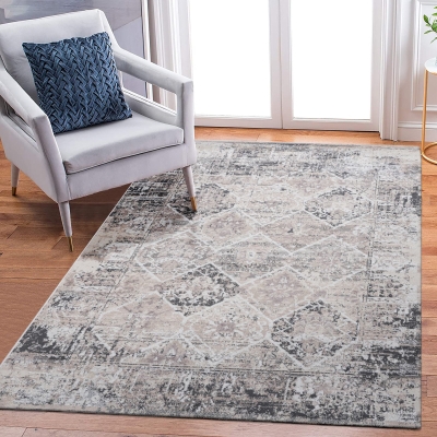 5x7 Stain Resistant Medallion Area Rug with Cotton Backing, Medium Pile Height, Cream