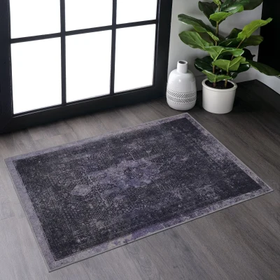 2x3 Low-Pile Non-Slip Non-Shedding Machine Washable Area Rug, Anthracite