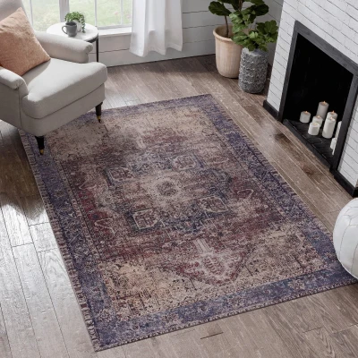 4x6 Low-Pile Non-Slip Non-Shedding Washable Area Rug, Burgundy