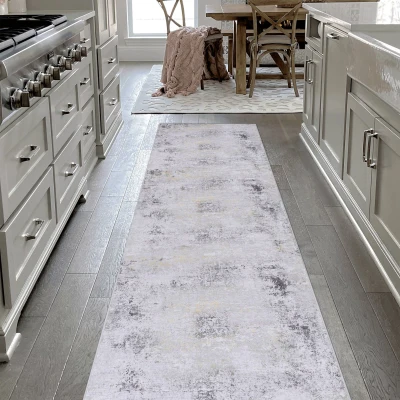 2x10 Non-Slip Machine Washable Area Rug with Low-Pile, Grey