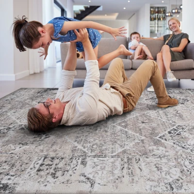 8x10 Stain Resistant Medallion Area Rug with Cotton Backing, Cream