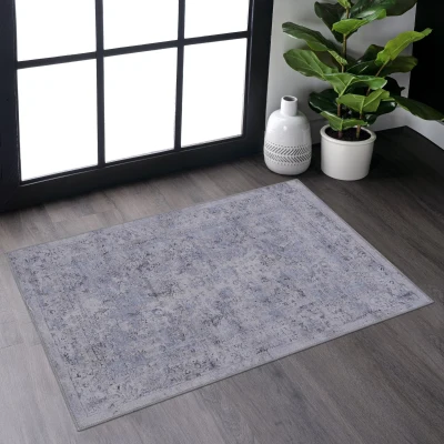 2x3 Kid and Pet Friendly Machine Washable Area Rug, Blue+Cream