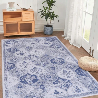9x12 Kid and Pet Friendly Low-Pile Washable Area Rug, Blue