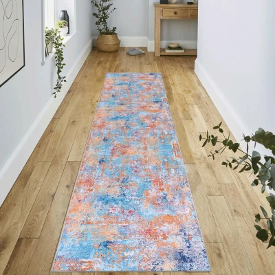 2x10 Machine Washable Area Rug with Low-Pile, Multicolor