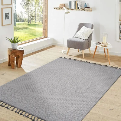 5x7 Stain Resistant Medallion Area Rug with Medium Pile, White
