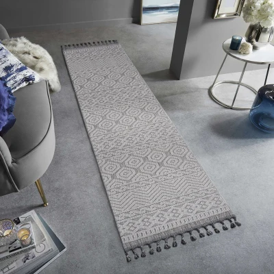 2x8 Stain Resistant Geometric Indoor Outdoor Area Rug, Grey+White