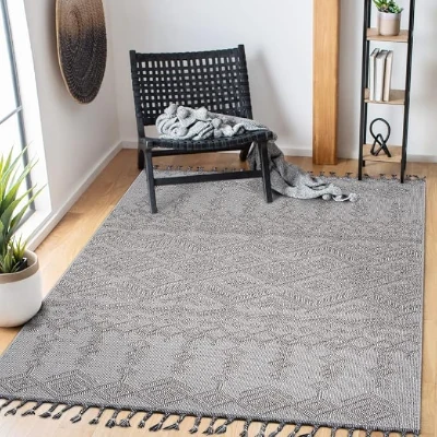 6x9 Indoor Outdoor Stain Resistant Area Rug with Medium Pile, White