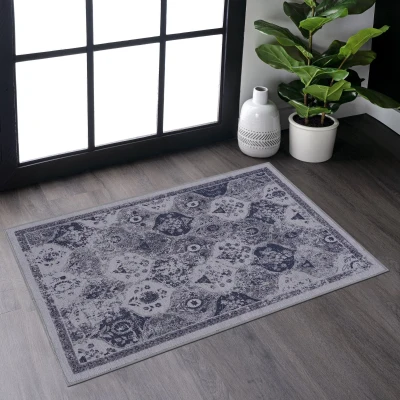 2x3 Low-Pile Non-Slip Non-Shedding Machine Washable Area Rug, Blue