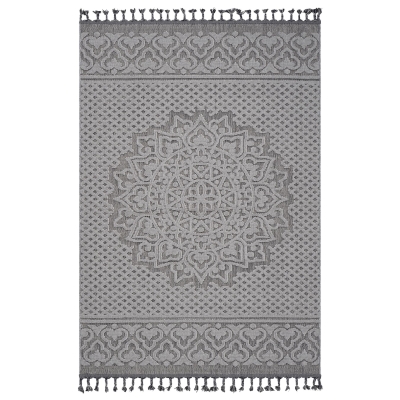 5x7 Stain Resistant Medallion Area Rug with Medium Pile, Grey+White