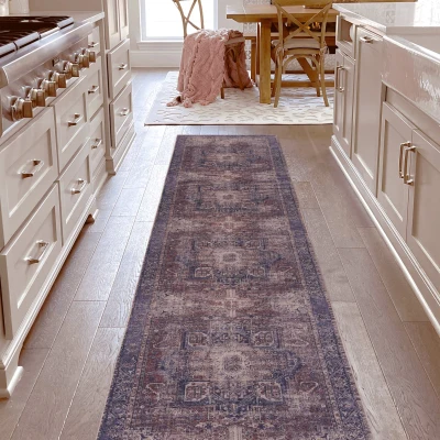 2x10 Low-Pile Non-Slip Non-Shedding Washable Area Rug, Burgundy