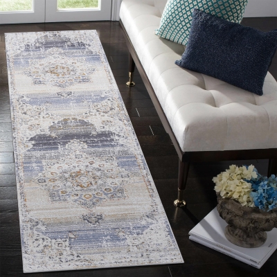 2x8 Medallion Stain-Resistant Area Rug with Cotton Backing, Cream