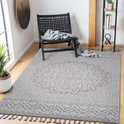 8x10 Stain Resistant Medallion Area Rug with Medium Pile, Grey+White