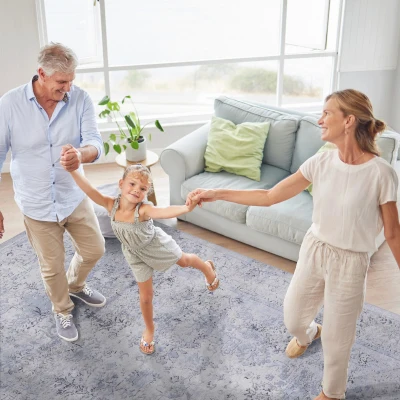 5x8 Washable Low-Pile Non-Slip Non-Shedding Area Rug, Blue+Cream