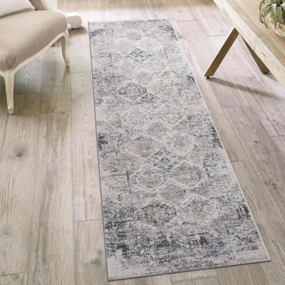 2x8 Stain Resistant Medallion Area Rug with Cotton Backing, Cream