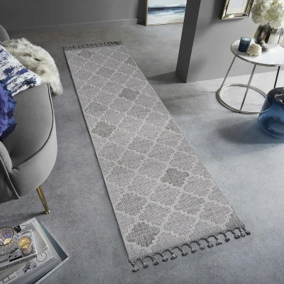 2x8 Stain Resistant Geometric Indoor Outdoor Area Rug, White+Grey