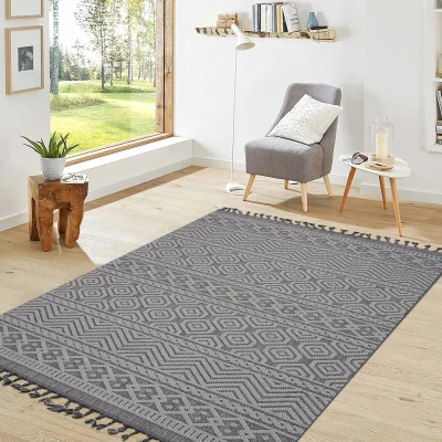 5x7 Stain Resistant Geometric Indoor Outdoor Area Rug, Grey+White