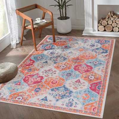 3x5 Low-Pile Kid and Pet Friendly Washable Area Rug, Red