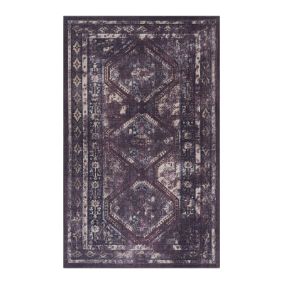 8x10 Kid and Pet Friendly Low-Pile Washable Area Rug, Black+Burgundy