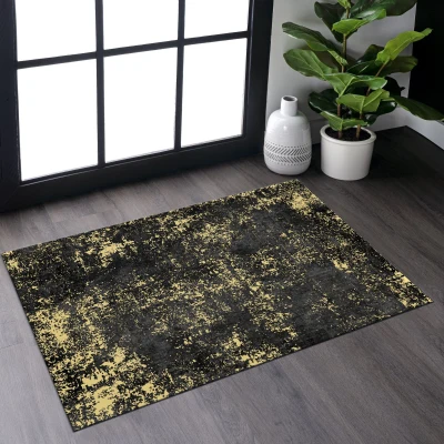2x3 Non-Slip Machine Washable Doormat with Low-Pile, Black+Gold
