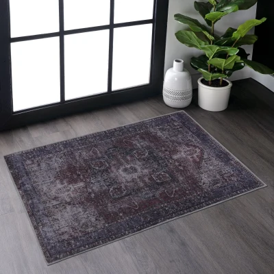 2x3 Low-Pile Non-Slip Non-Shedding Machine Washable Area Rug, Burgundy
