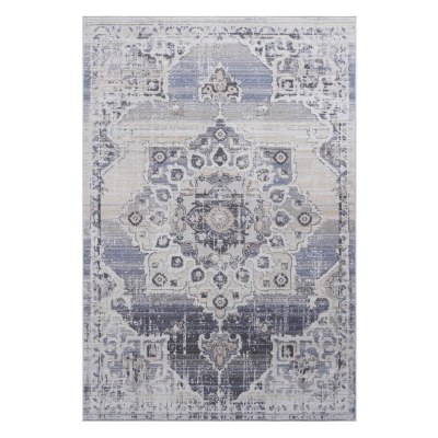 5x7 Stain-Resistant Area Rug with Cotton Backing, Cream+Blue