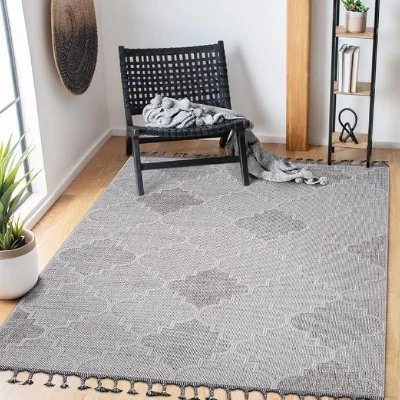 6x9 Stain-Resistant Area Rug with Easy Maintenance, White+Grey