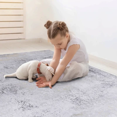 5x8 Non-Slip Machine Washable Area Rug with Low-Pile, Grey