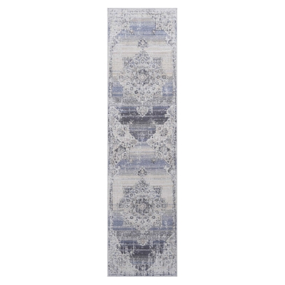 2x8 Stain-Resistant Area Rug with Cotton Backing, Cream+Blue