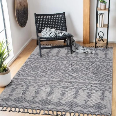 8x10 Indoor Outdoor Stain Resistant Area Rug with Easy Maintenance, White+Grey
