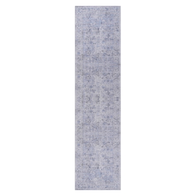 2x10 Washable Low-Pile Non-Slip Non-Shedding Area Rug, Blue+Cream