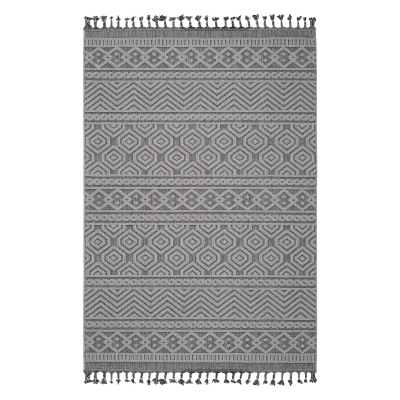 6x9 Stain Resistant Geometric Indoor Outdoor Area Rug, Grey+White