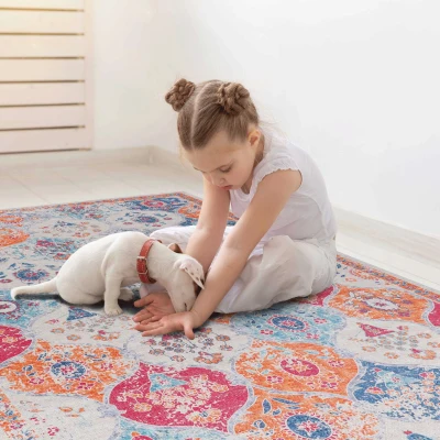2x3 Kid and Pet Friendly Machine Washable Area Rug, Red