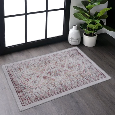 2x3 Non-Slip Machine Washable Area Rug with Low-Pile, Beige