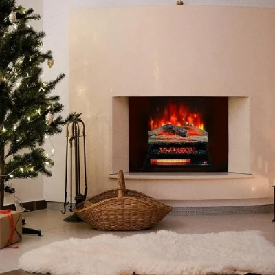 23" Remote Control 3D Electric Fireplace Insert with Infrared Heater, Antique Black
