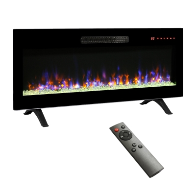 42" Remote Wall Mounted Electric Fireplace with Ultra Thin Tempered Glass Front, Antique Black