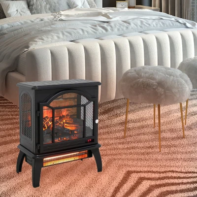 18" 3D Flame Electric Infrared Quartz Fireplace Stove with Remote Control, Antique Black
