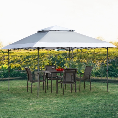 Outsunny 12' x 12' Pop Up Canopy Tent, with Double Roof and Adjustable Height for Garden Backyard, Light Grey and White