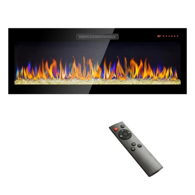50" Ultra Thin Recessed Design Wall Mounted Electric Fireplace with Remote, Antique Black