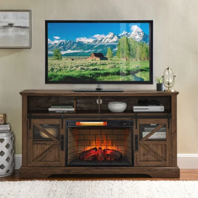 26" Infrared Quartz Heater Fireplace Insert with Realistic Flame and Adjustable Brightness, Antique Black