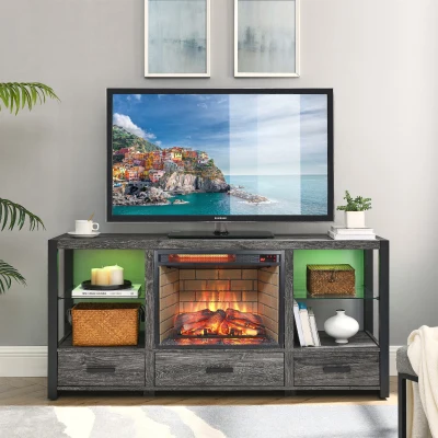 23" Infrared Quartz Heater Fireplace Insert with Realistic Flame, Antique Black