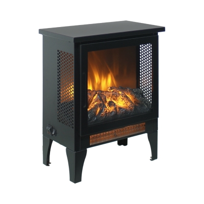 15" Freestanding Electric Fireplace Stove Heater with 3D Flame Effect, Antique Black