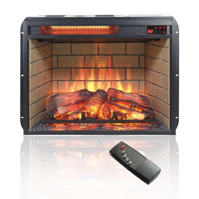 23" Infrared Quartz Heater Fireplace Insert with Realistic Flame, Antique Black